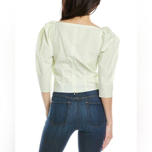 NWOT Vince Draped Square Neck Cotton Top with Puff Sleeves in Honeydew - Picture 6 of 14